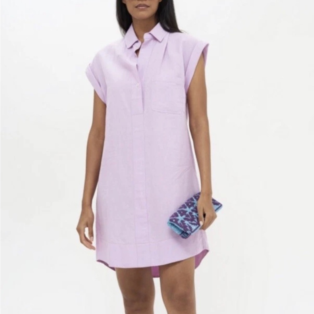Oliphant Blue Linen Roll Sleeve  Shirt Dress Mini Size XL